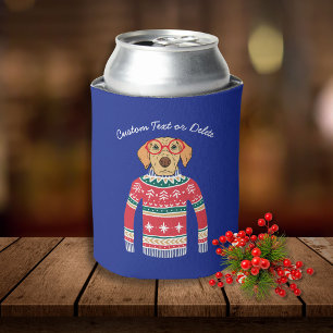 Enfriador De Latas Dulces Navidades feos suéter, perro llevando gafas