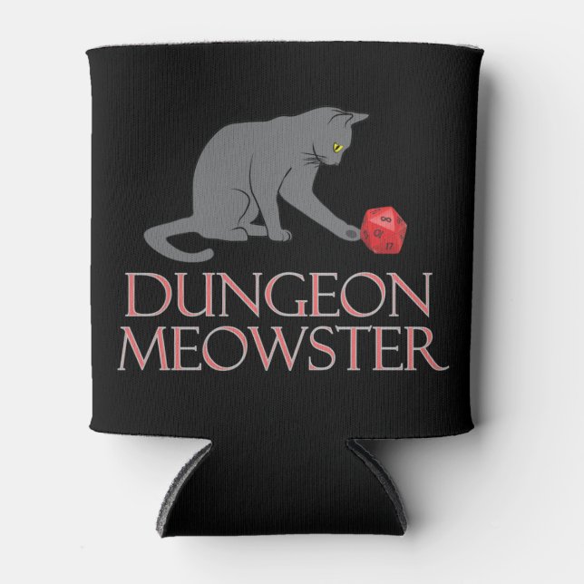 Enfriador De Latas Dungeon Meowster Funny RPG Cat con dados (Anverso)