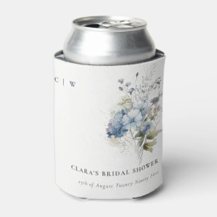 Enfriador De Latas Dusky Blue Watercolor Cottage Floral Bridal Shower