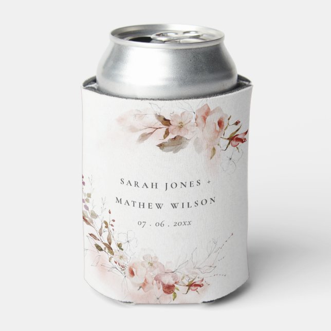 Enfriador De Latas Dusky Fall Marsala Rubor Floral Wreath Boda (Lata Anverso)