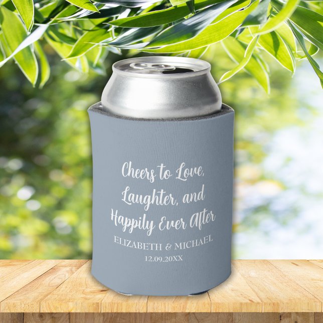 Enfriador De Latas Duste Blue Elegant Wedding Cheings to Love (Dusty Blue Elegant Wedding Cheers to Love Can Cooler)