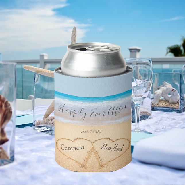 Enfriador De Latas Dusty Blue Beach Wedding 2 corazones (Subido por el creador)