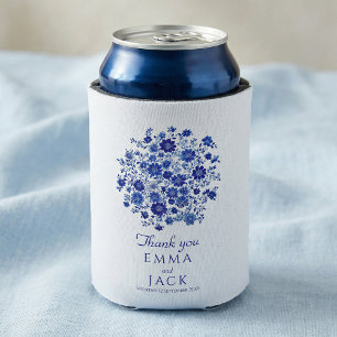 Enfriador De Latas Dusty Blue Chinoiserie Floral Agradecimiento Boda