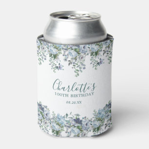Enfriador De Latas Dusty Blue Floral 100.ª Personalizado de cumpleaño