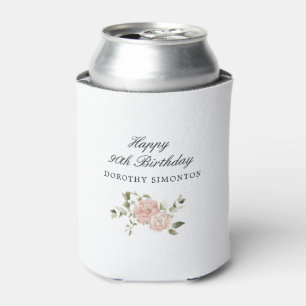 Enfriador De Latas Dusty Pink Rose Floral 90 cumpleaños