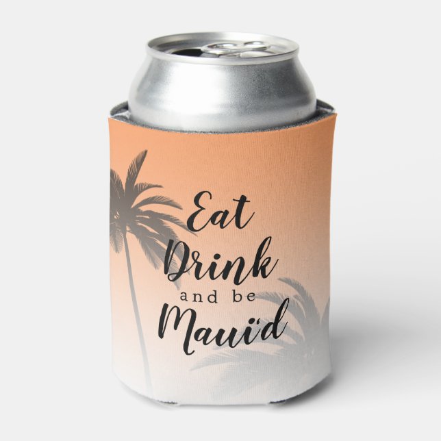 Enfriador De Latas Eat Dink Be Mauid Monograma Tropical Beach Wedding (Lata Anverso)