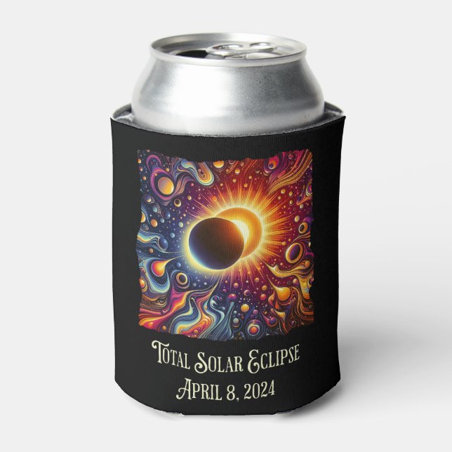 Enfriador De Latas Eclipse total 2024 Retro Groovy 60's 70's Vibe (Lata Anverso)
