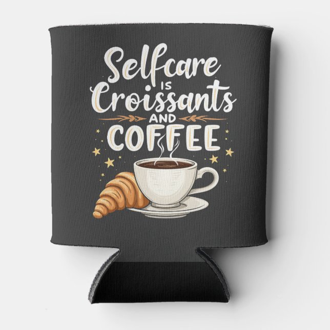 Enfriador De Latas El autocuidado es croissant y el café Caffeine Pat (Anverso)