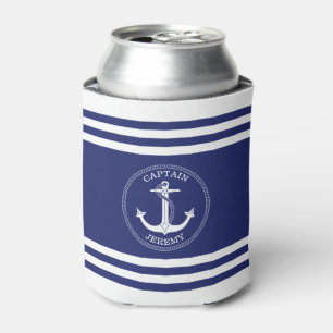 Enfriador De Latas El blanco náutico de los azules marinos del ancla