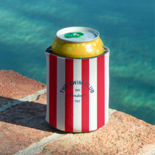 Enfriador De Latas El Club De Natación Escudo Red Cabana Stripe