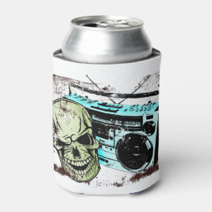 Enfriador De Latas El cráneo de Grunge escuchando una caja de boom re