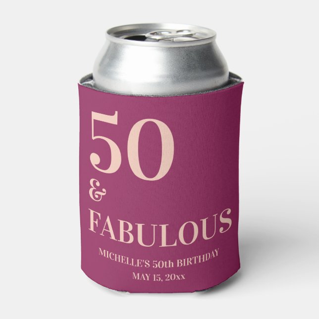 Enfriador De Latas El cumpleaños rosado de Borgoña 50 y fabuloso (Lata Anverso)