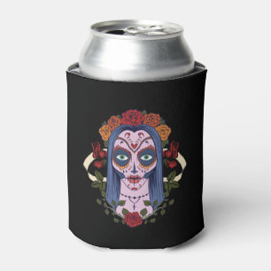 Enfriador De Latas El Día De La Calavera Del Azúcar De Las Rosas Roja