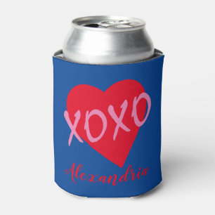 Enfriador De Latas El día de San Valentín Corazón Rosa XOXO Azul
