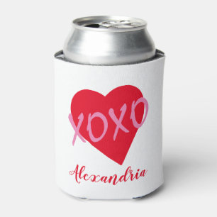 Enfriador De Latas El día de San Valentín Corazón Rosa XOXO Blanco