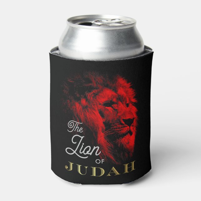 Enfriador De Latas El León de Judá Rojo Negro Oro Cristiano (Lata Anverso)