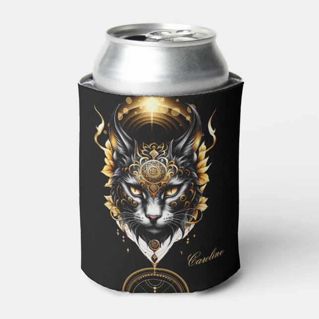 Enfriador De Latas El maravilloso gato negro dorado. (Lata Anverso)