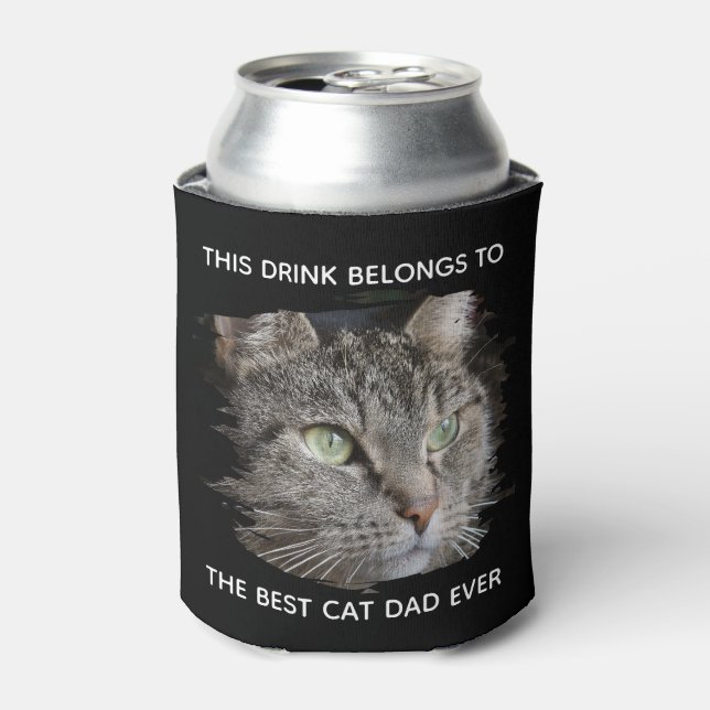 Enfriador De Latas El mejor gato papá Personalizado foto negro (Lata Anverso)