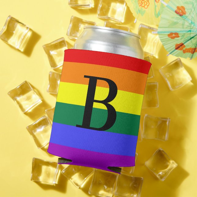 Enfriador De Latas El regalo del orgullo LGBT monograma personalizado (Verano in situ)
