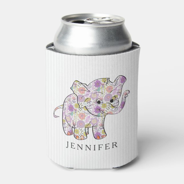 Enfriador De Latas Elefante de bebé floral (Lata Anverso)