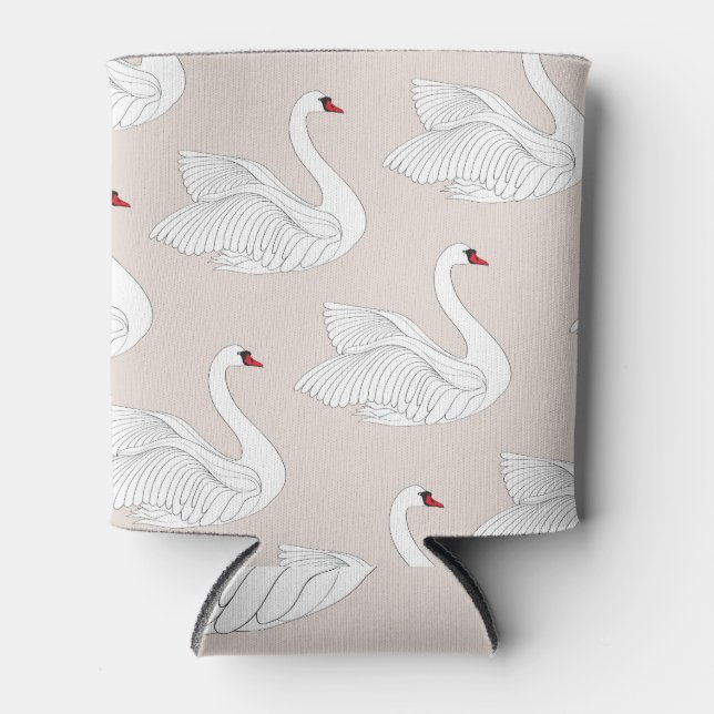 Enfriador De Latas Elegancia Cisne: Patrón Blanco Ornamental. (Anverso)
