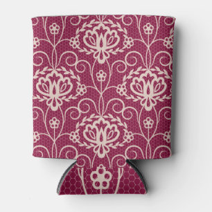 Enfriador De Latas Elegancia floral: Patrón de encaje rojo