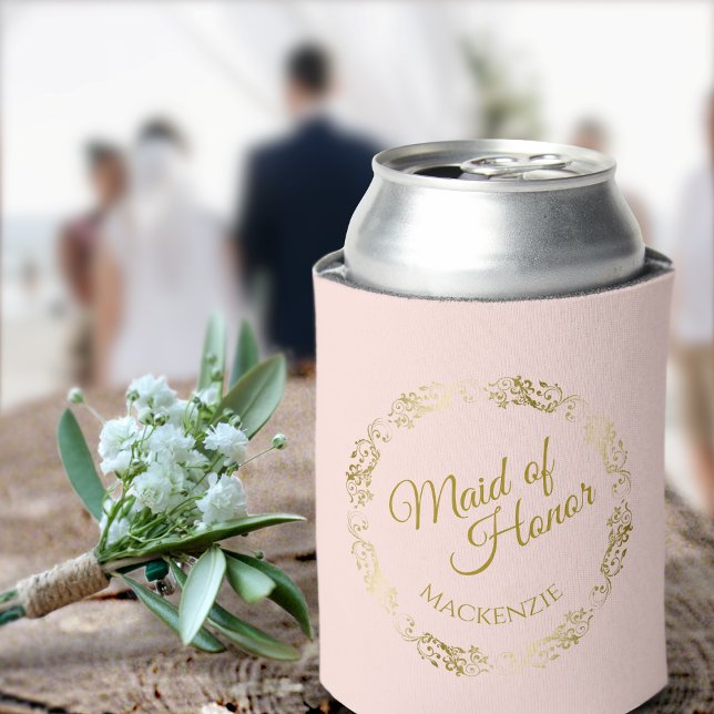Enfriador De Latas Elegant Blush Pink & Gold Maid of Honor Wedding (Subido por el creador)