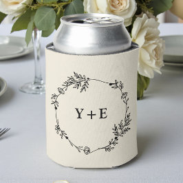 Enfriador De Latas Elegant Simple Natural White Monogrammed Wedding