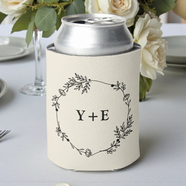 Enfriador De Latas Elegant Simple Natural White Monogrammed Wedding (Subido por el creador)