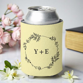 Enfriador De Latas Elegant Simple Pale Yellow Monogrammed Wedding