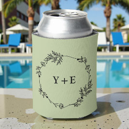 Enfriador De Latas Elegant Simple Sage Green Monogrammed Wedding