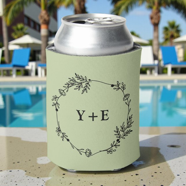 Enfriador De Latas Elegant Simple Sage Green Monogrammed Wedding (Subido por el creador)