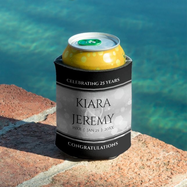 Enfriador De Latas Elegante 25° aniversario Boda de Plata (Piscina in situ)