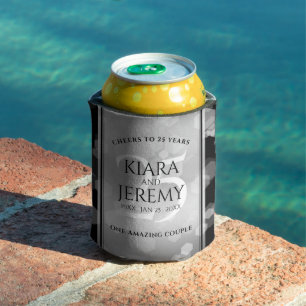 Enfriador De Latas Elegante 25° aniversario Boda de Plata