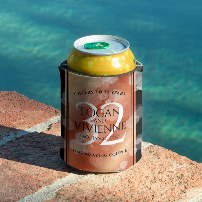 Enfriador De Latas Elegante 32° Aniversario del Boda de Bronce (Piscina in situ)