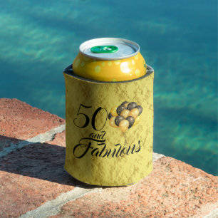 Enfriador De Latas Elegante 50.º Relieve metalizado dorado de cumple