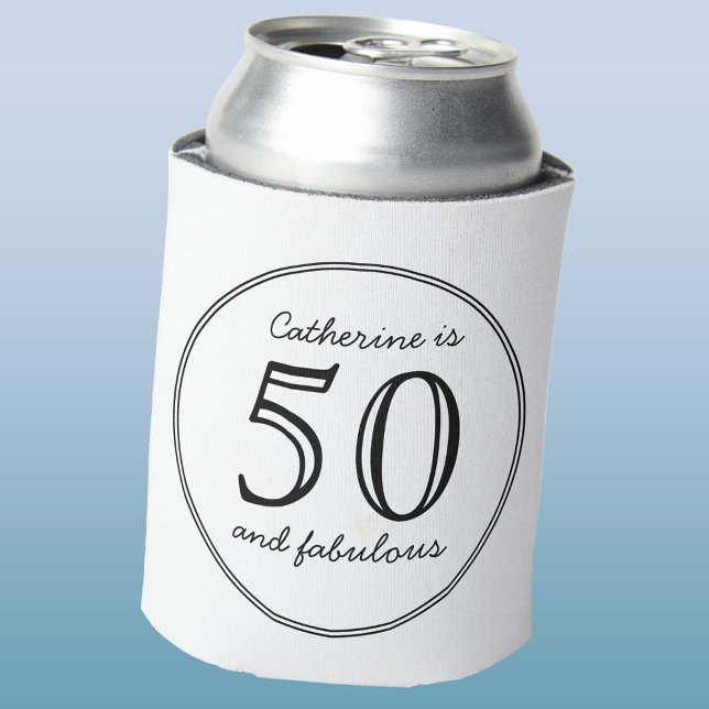 Enfriador De Latas Elegante 50 y fabuloso cumpleaños con nombre (Fifty 50 and fabulous personalized name birthday can cooler)