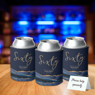 Enfriador De Latas Elegante 60.ª Fiesta de Cumpleaños Blue Gold Agate