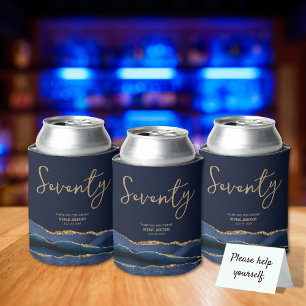 Enfriador De Latas Elegante 70.ª Fiesta de Cumpleaños Blue Gold Agate