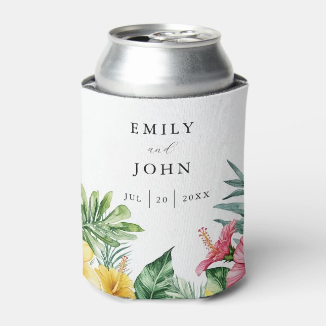 Enfriador De Latas Elegante acuarela Boda tropical floral (Lata Anverso)