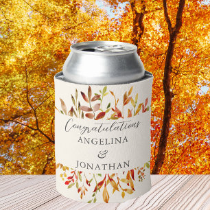 Enfriador De Latas Elegante acuarela otoño deja matrimonio personaliz