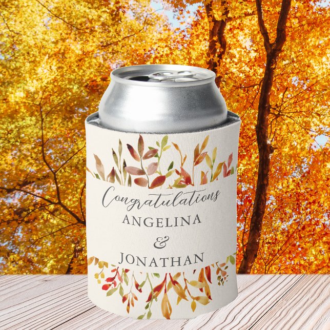 Enfriador De Latas Elegante acuarela otoño deja matrimonio personaliz (Subido por el creador)