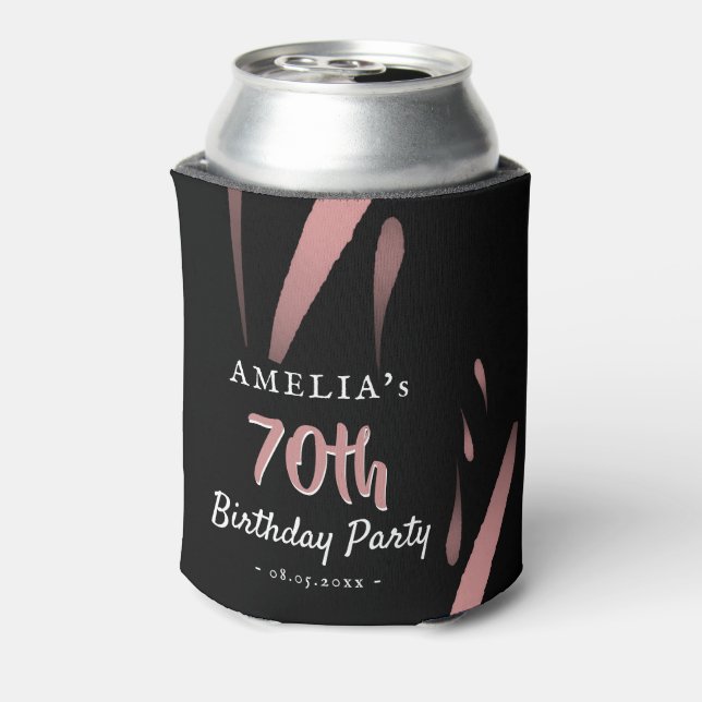 Enfriador De Latas Elegante acuarela rosa 70 cumpleaños (Reverso de la lata)