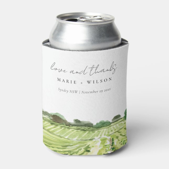 Enfriador De Latas Elegante acuarela Verde Boda de viñedos (Lata Anverso)