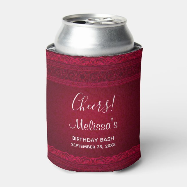 Enfriador De Latas Elegante Antecedentes Rojos Elegante Cumpleaños (Lata Anverso)