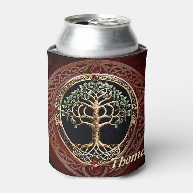 Enfriador De Latas Elegante árbol noble de la vida con nudo celta. (Lata Anverso)