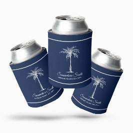Enfriador De Latas Elegante azul marino árbol de palma personalizado