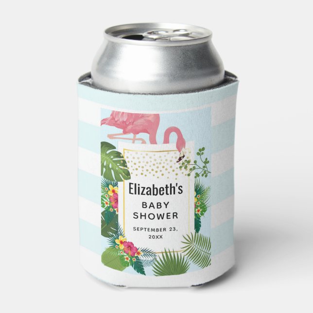 Enfriador De Latas Elegante Baby Shower Flamingo Rosa (Lata Anverso)