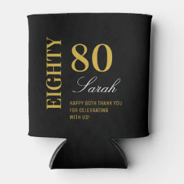 Enfriador De Latas Elegante Black & Gold Script 80ª fiesta de cumplea