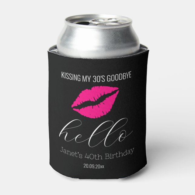 Enfriador De Latas Elegante Black Hello 40 Kissing 30 Adios cumpleaño (Lata Anverso)